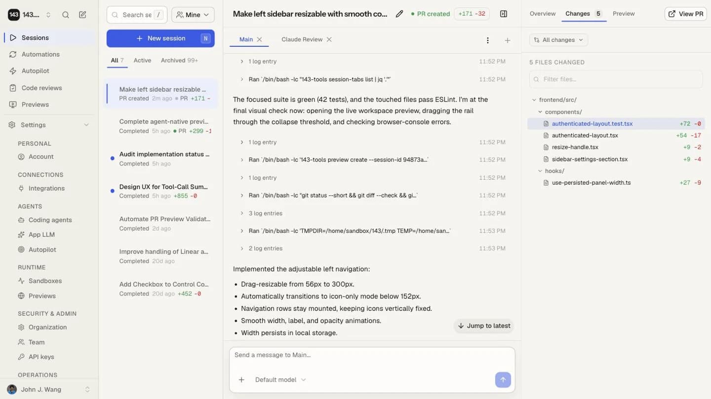 143 review view showing changed files and review controls